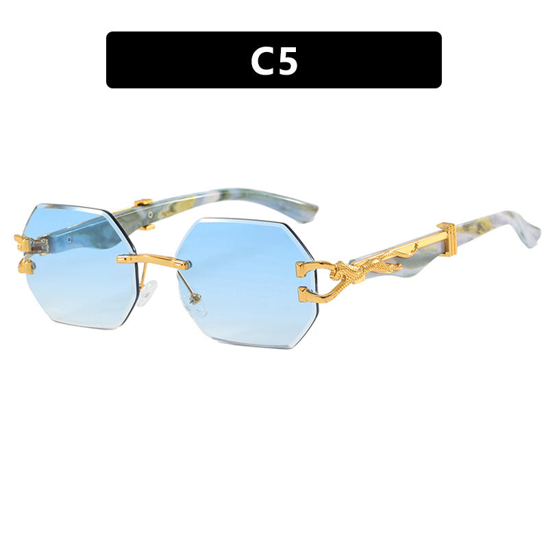 Leopard Head Frameless Polygon Irregular Trimming Ins Internet Celebrity Street Photography Sunglasses