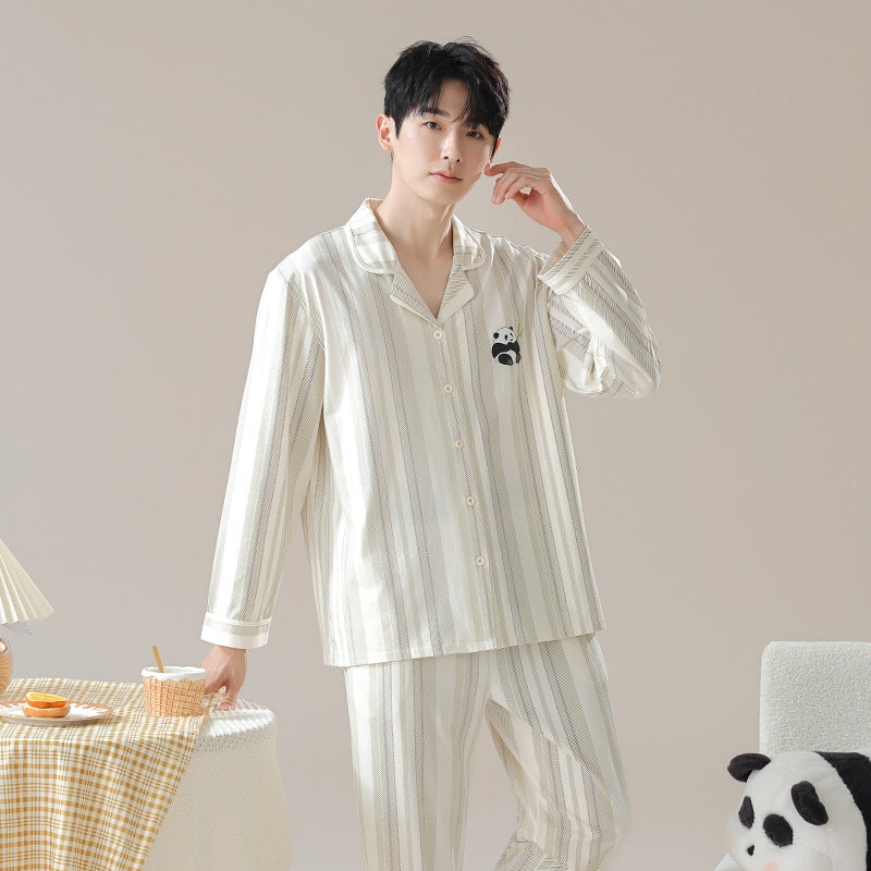 Pure cotton couple pajamas women's spring and autumn men's home suit set