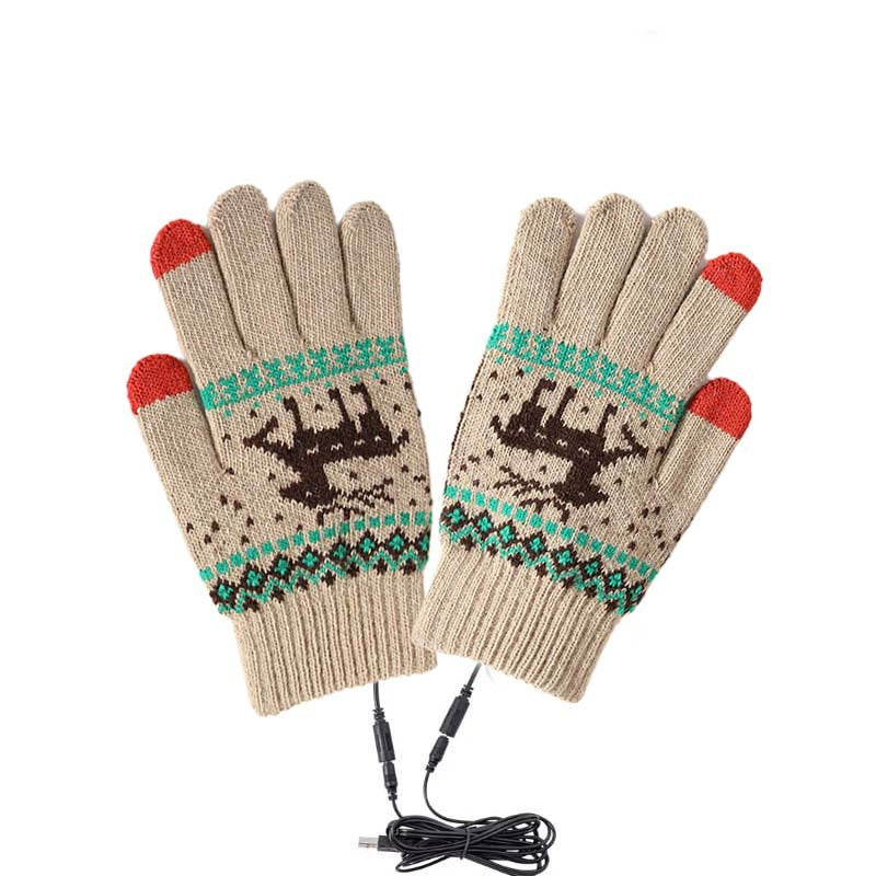 USB heated gloves for winter outdoor cycling electric charging knitted heating gloves touch screen warm riding gloves