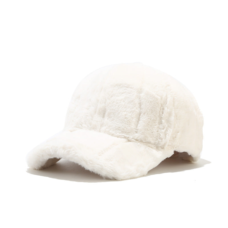 Women's autumn and winter outdoor thick plush baseball cap casual solid color warm rabbit fur duckbill cap winter men