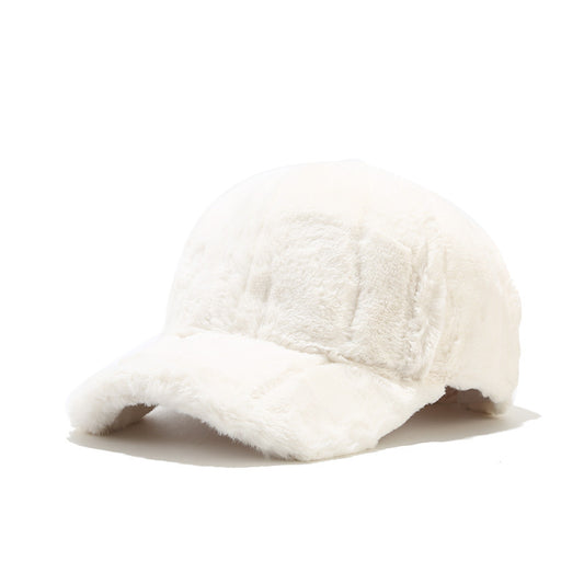 Women's autumn and winter outdoor thick plush baseball cap casual solid color warm rabbit fur duckbill cap winter men