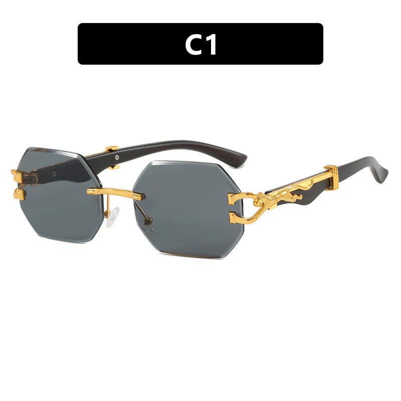 Leopard Head Frameless Polygon Irregular Trimming Ins Internet Celebrity Street Photography Sunglasses