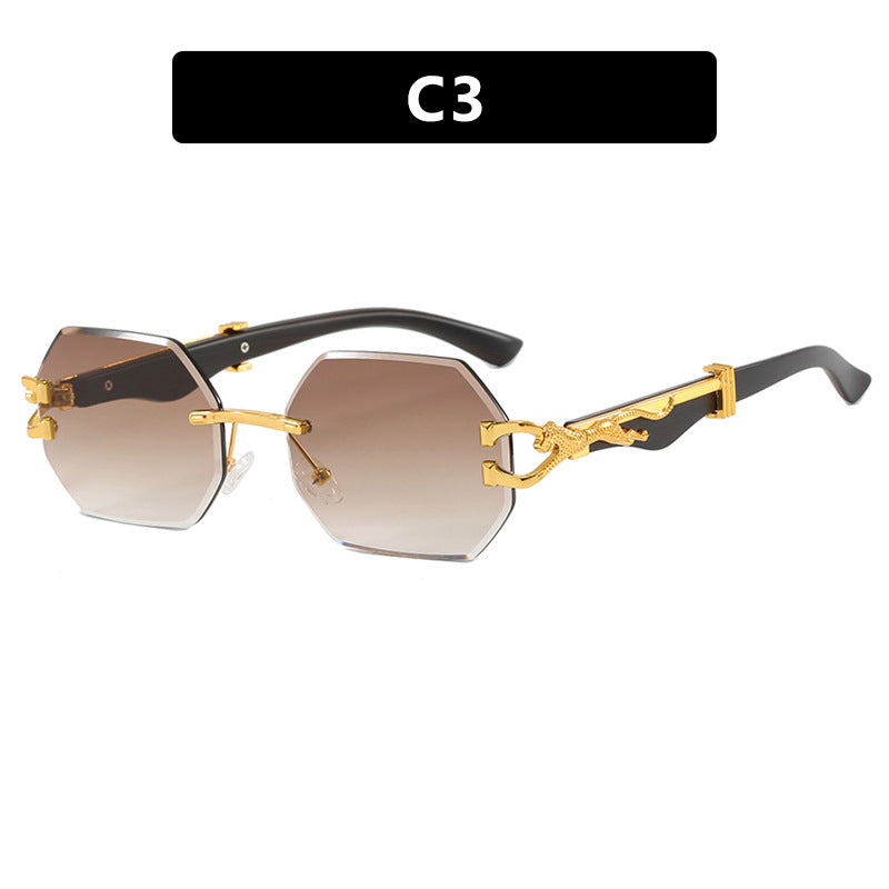 Leopard Head Frameless Polygon Irregular Trimming Ins Internet Celebrity Street Photography Sunglasses